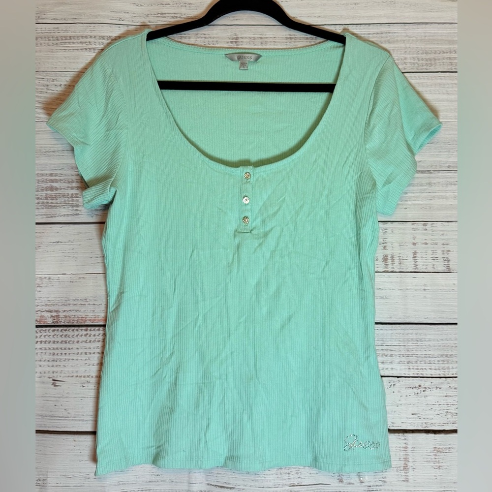 Guess Light Green Ribbed Top - Picture 1 of 5